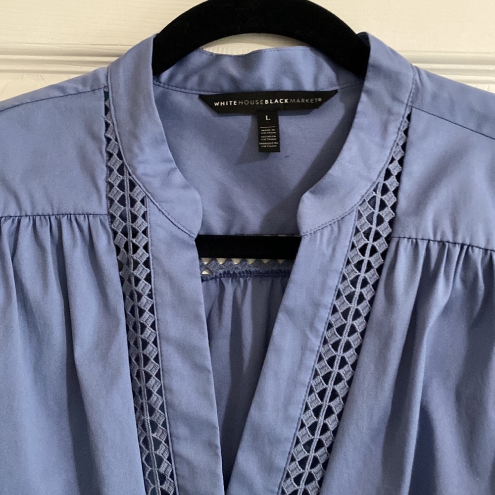 White House Black Market Embroidered Poplin Shirt, Button Down, Denim Blue, L - Picture 3 of 6